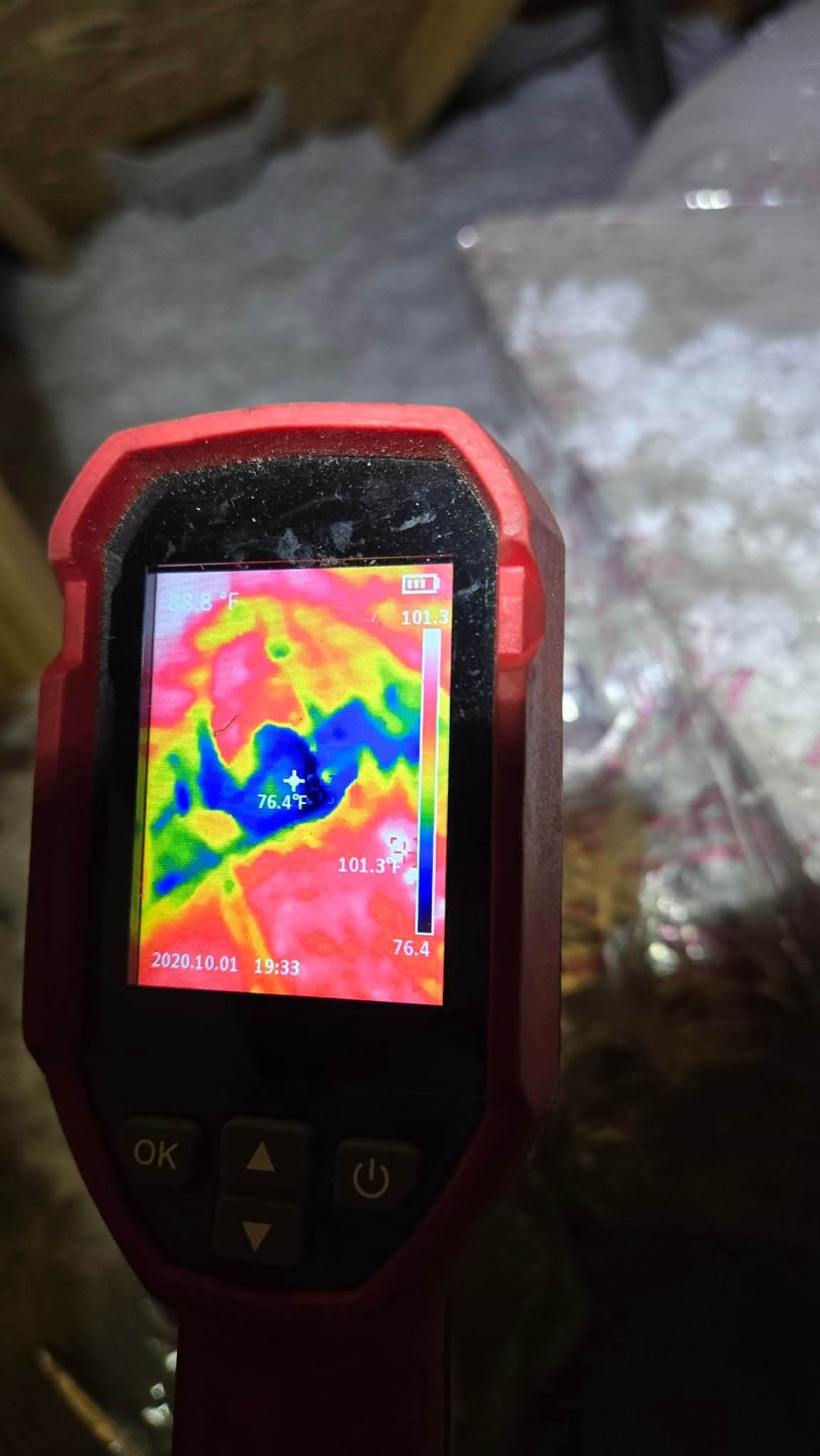 A thermal imaging camera flagging a hidden moisture problem behind a wall — often the first sign of mold you can't see